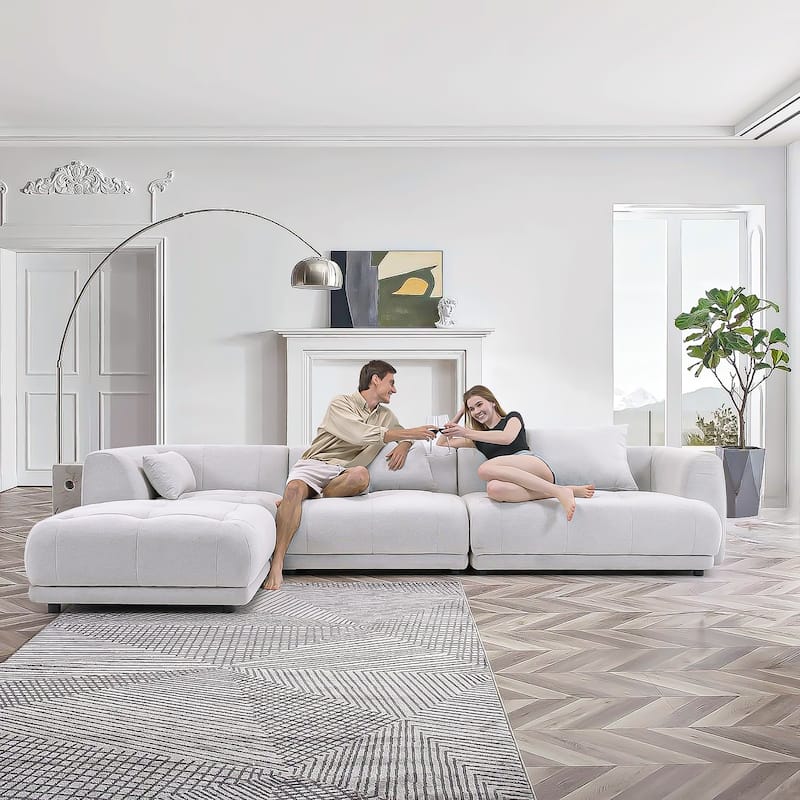 Cloud Modular Sofa Sectional 144" with Ottoman - Plush Chenille Fabric Living Room Couch