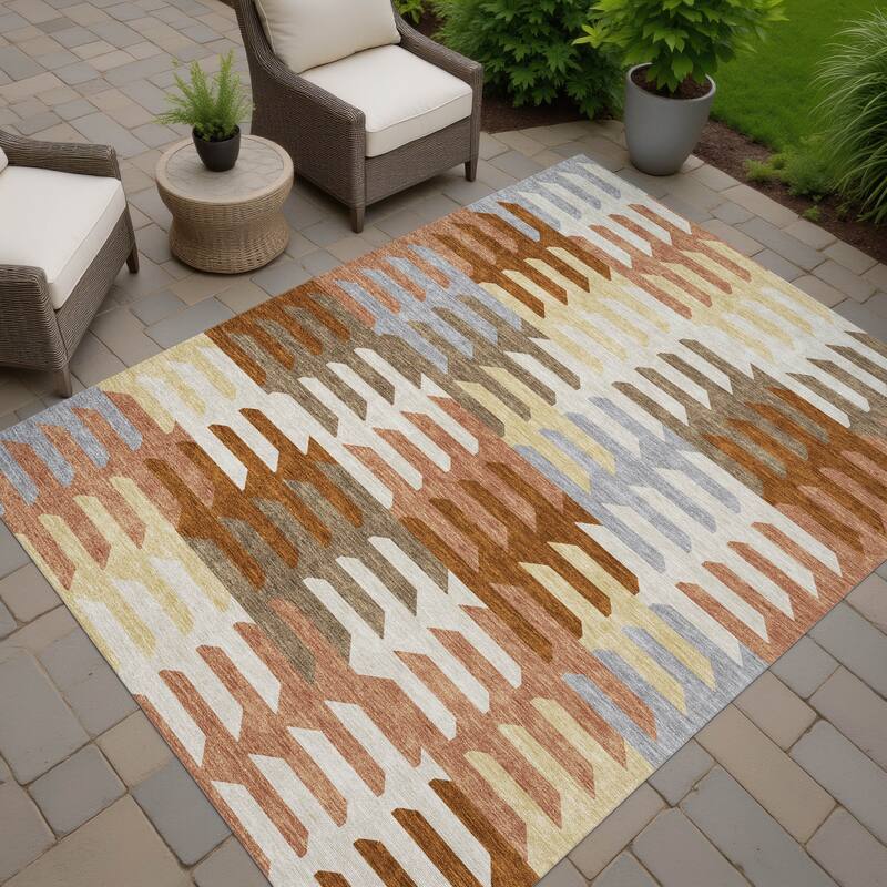 Machine Washable Indoor/ Outdoor Modern Stacks Chantille Rug - Copper - 10' x 14'
