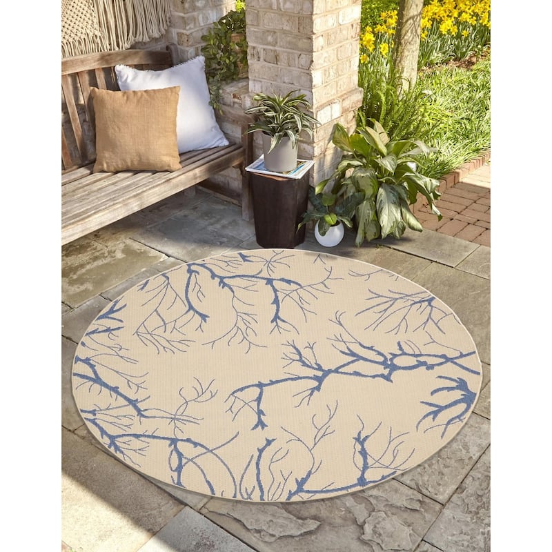 Outdoor Turgh Collection Area Rug - Beige and Blue - 6' Round