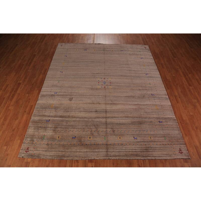 Striped Gabbeh Oriental Area Rug Handmade Brown Wool Carpet - 8'0" x 9'9"