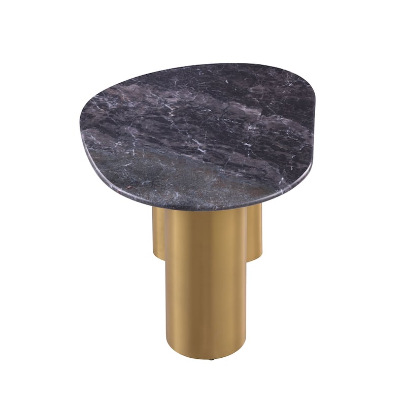 Furniture of America Luvien Modern Grey Sintered Stone Top End Table with Gold Legs
