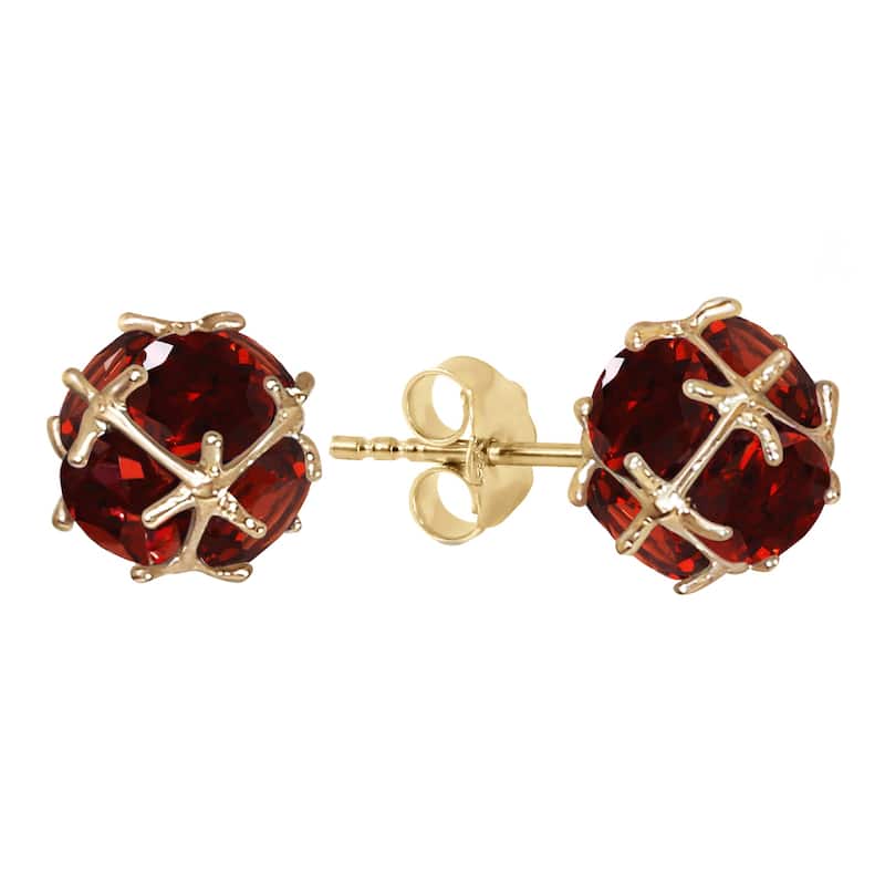 14K Solid Gold Stud Elegant Gemstone Earrings w/ Natural Garnets - Yellow