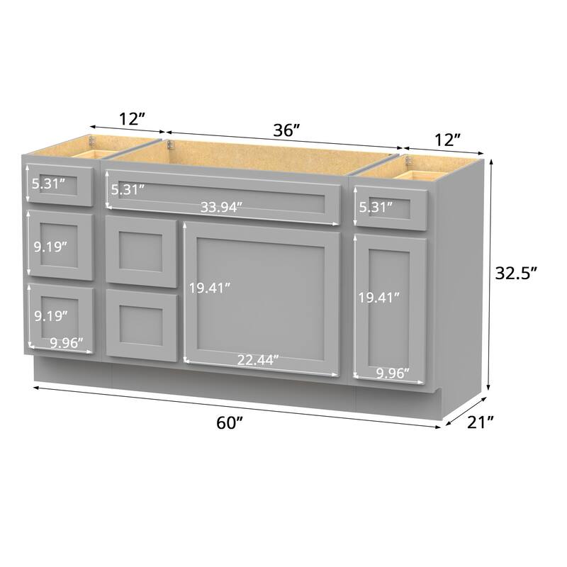 Vanity Art 60" Oak Freestanding Bathroom Vanity Cabinet without Top