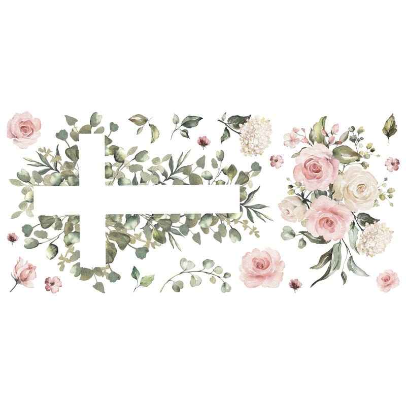RoomMates Watercolor Floral Cross Giant Peel and Stick Wall Decals
