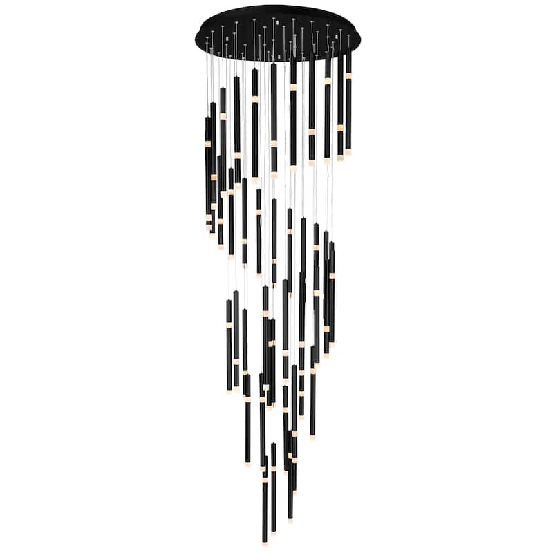 Flute Integrated LED 54in Black Chandelier - Black