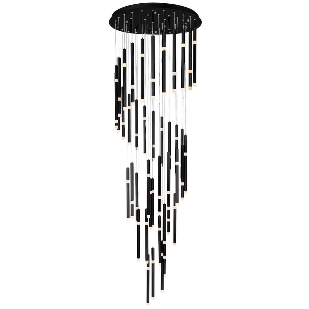 Flute Integrated LED 54in Black Chandelier