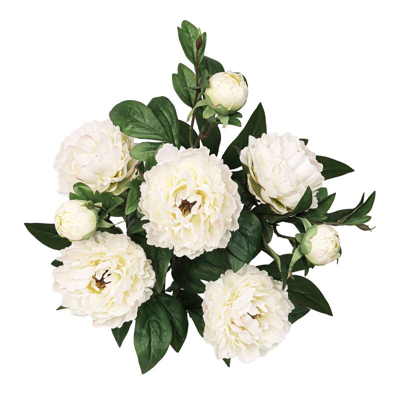 Deluxe Cream White Artificial Peony Plant Flower Stem Bush Bouquet 22in - 22" L x 13" W x 13" DP