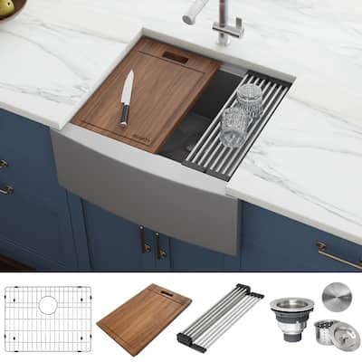 Ruvati 24-inch Apron-front Workstation Farmhouse Kitchen Sink 16 Gauge Stainless Steel Single Bowl - RVH9020 - 24" X 22"
