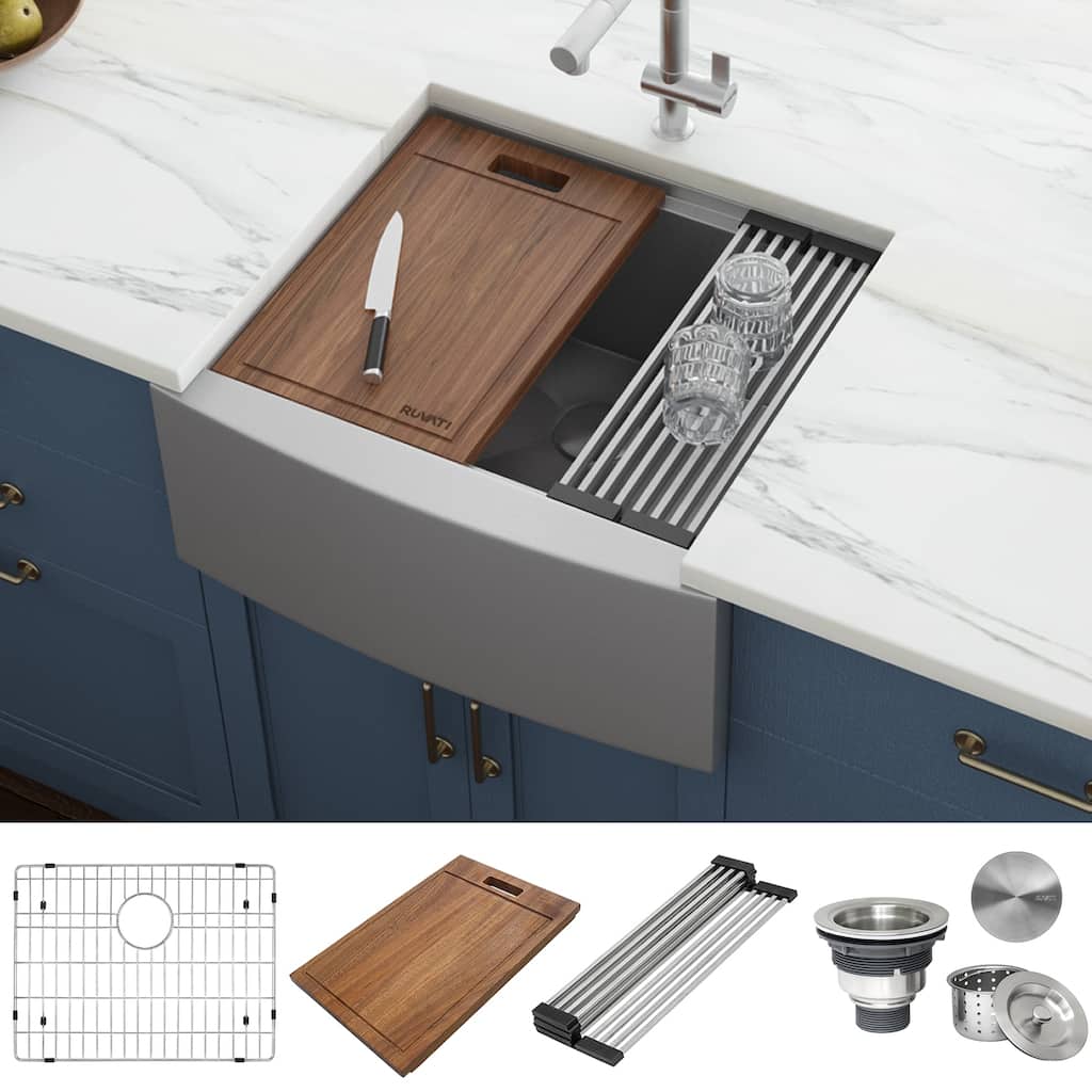 Ruvati 24-inch Apron-front Workstation Farmhouse Kitchen Sink 16 Gauge Stainless Steel Single Bowl - RVH9020 - 24" X 22"