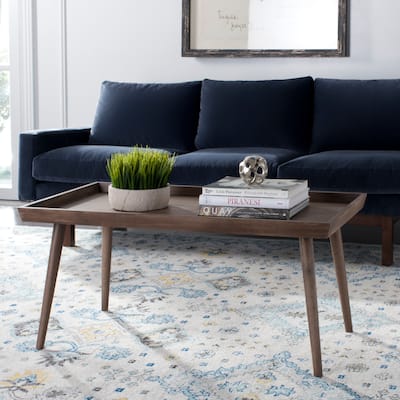 SAFAVIEH Nonie Chocolate Brown Coffee Table with Tray - 41.8" x 21.8" x 19"