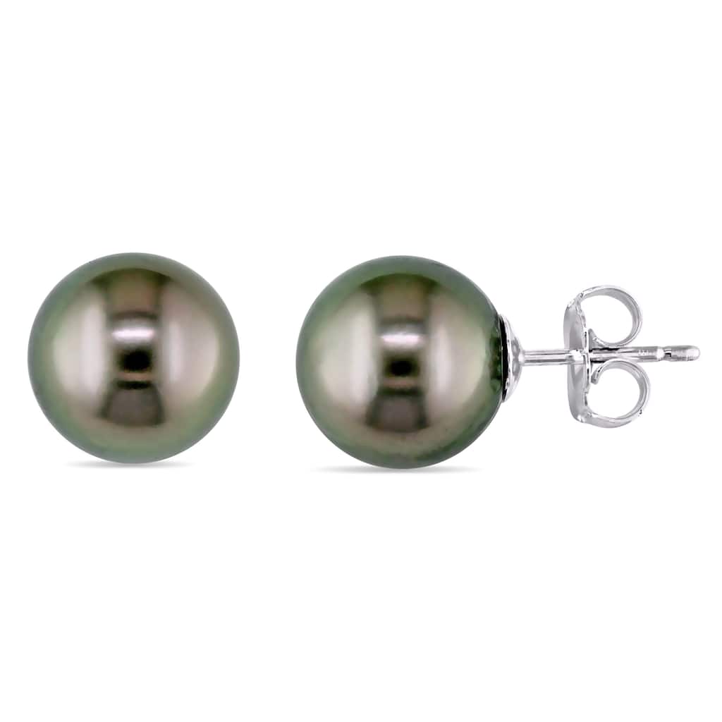 Miadora 9-9.5mm Black Tahitian Cultured Pearl Stud Earrings in 14k White Gold