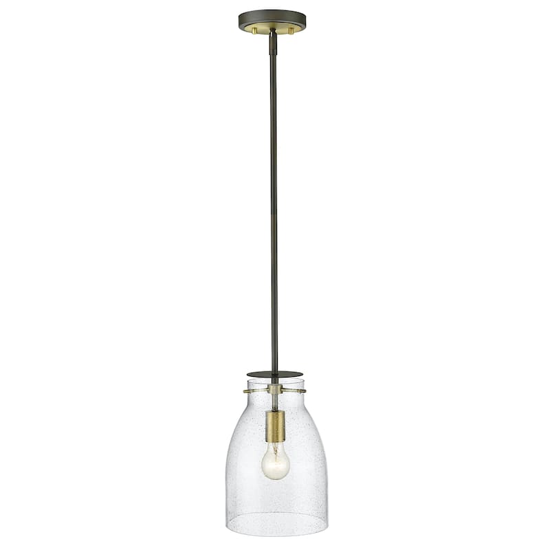 Shelby 1-light Oil Rubbed Bronze/ Antique Brass Pendant w/ Clear Seedy Glass