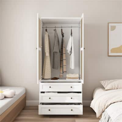 2-Door 3-Drawer Wardrobe with Hollow Pattern, Wood Two-Tone Armoire