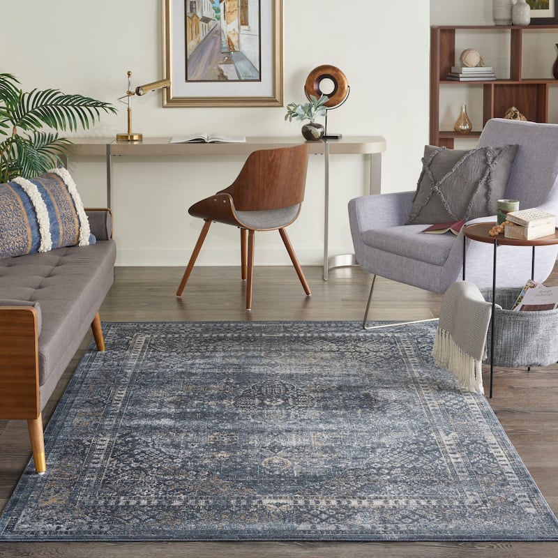 Malta Vintage Oriental Bordered Medallion Area Rug - 3'11" x 5'7" - Navy - Runner/Rectangle