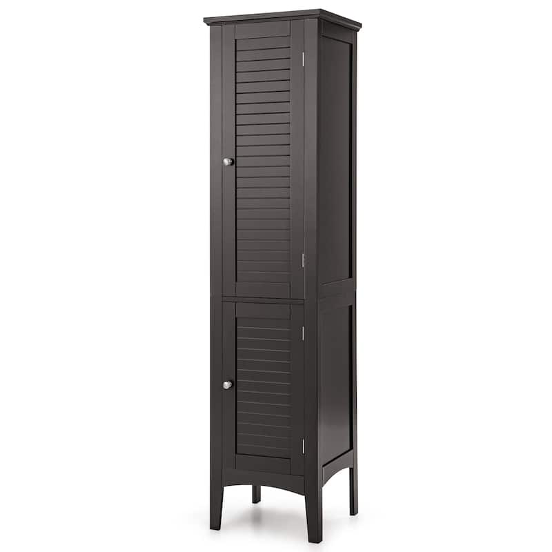 5 Tier Freestanding Tower Cabinet Tall Bathroom Storage Cabinet - Brown