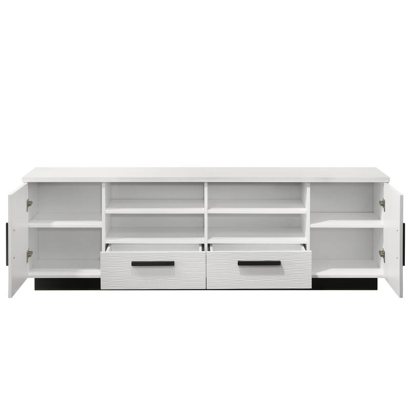 Modern 70.5" White TV Stand with 2 Drawers, Adjustable Shelves & Black Base - Perfect for Living Room