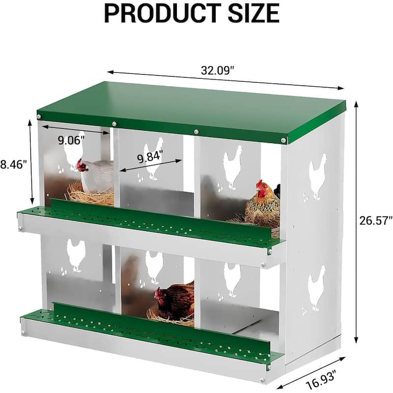 Wall-Mount or Free-Standing Metal Chicken Nesting Box for Hens, Green