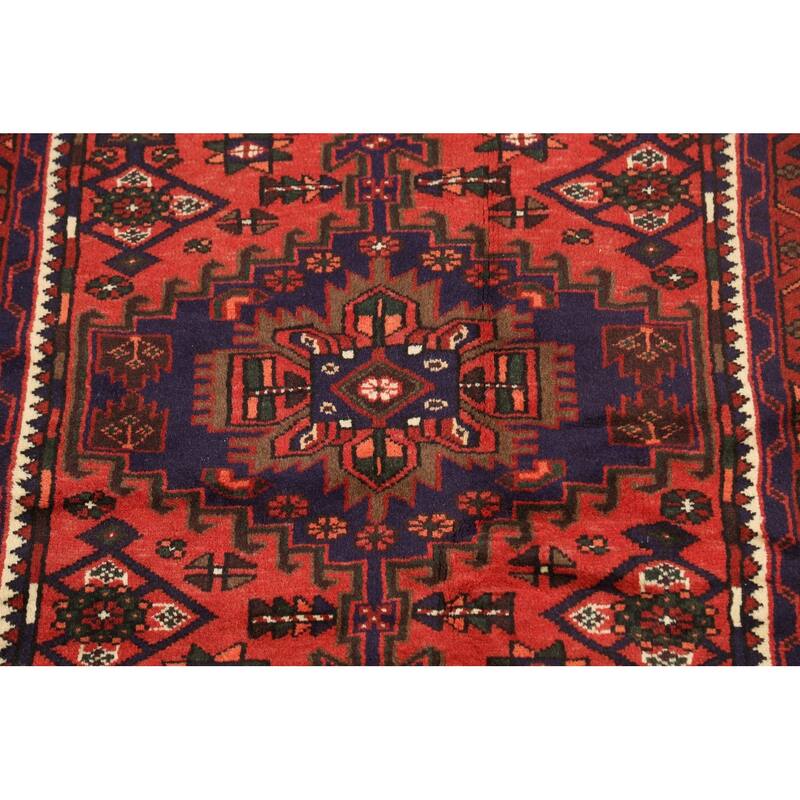 Geometric Hamedan Persian Area Rug Wool Handmade Foyer Carpet - 3'2" x 4'11"