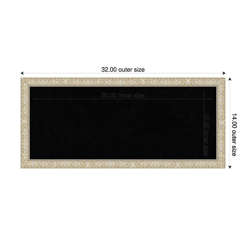 Lila Silver Wood Framed Cork Board - Bulletin Board, Organization Board, Pin Board - Black - 32 x 14 in
