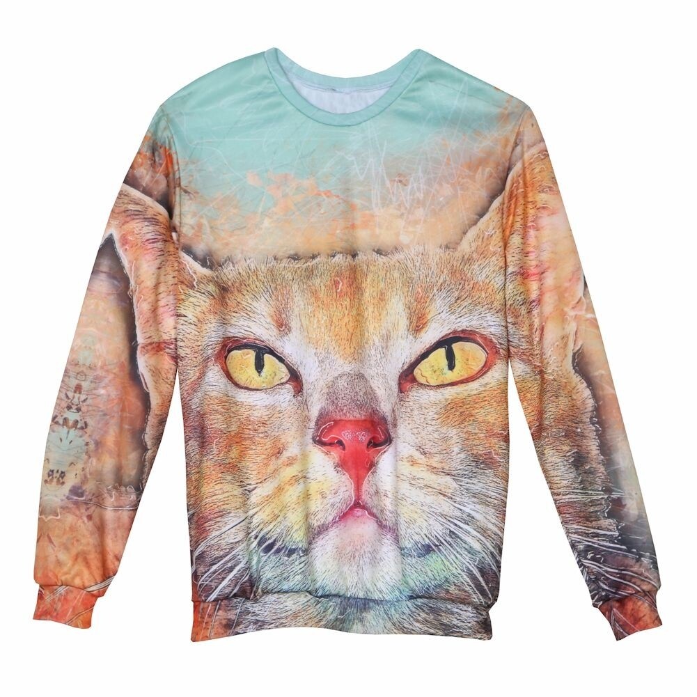 Women S Kitty Eyes Sweatshirt Front Back Cat Print Long Sleeve