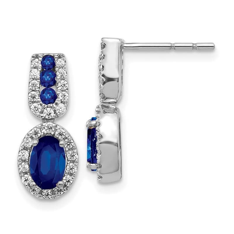 Curata 14k White Gold Diamond and Sapphire Post Earrings - 18x7mm Wide