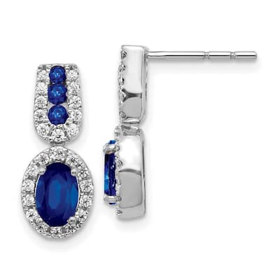 Curata 14k White Gold Diamond and Sapphire Post Earrings - 18x7mm Wide