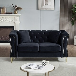 60.2" Chesterfield Sofa Velvet for Living Room, 2 Seater Sofa Tufted ...