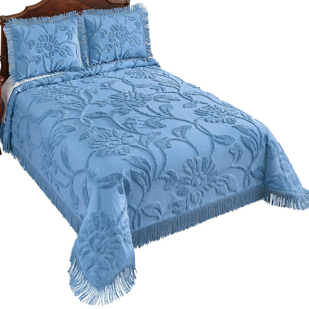 Floral Vine & Fringe Border Cotton Chenille Bedspread