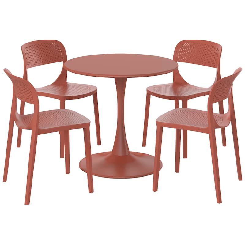 Frond and Form 4-Person Outdoor Round Dining Set - Red