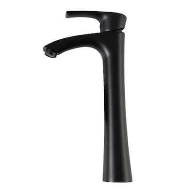 Kichae Matte Black Single Handle Vessel High-arc Bathroom Sink Faucet without Drain