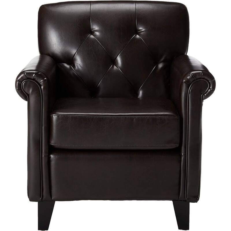Brown 30" PU Button Tufted Club Chair