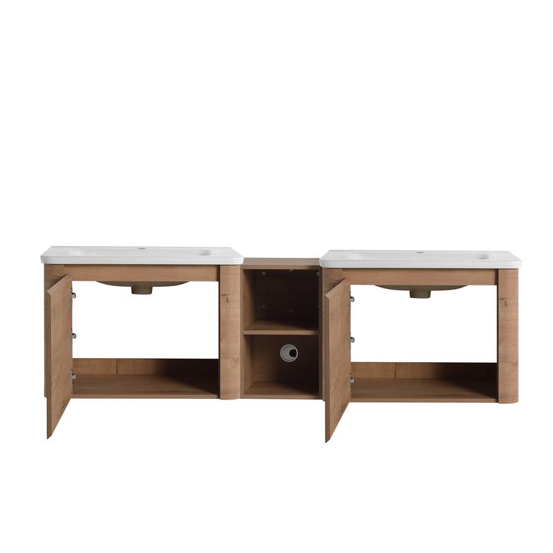 Floating Bathroom Vanity with Sink, Wall-Mounted Bathroom Storage Cabinet, Vanity Cabinet & Ceramic Sink Set