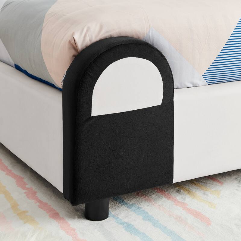 Twin Panda-Shaped Kids Bed with Soft Padded Safety Edges - Solid Wood Toddler Bed Frame in Velvet Fabric