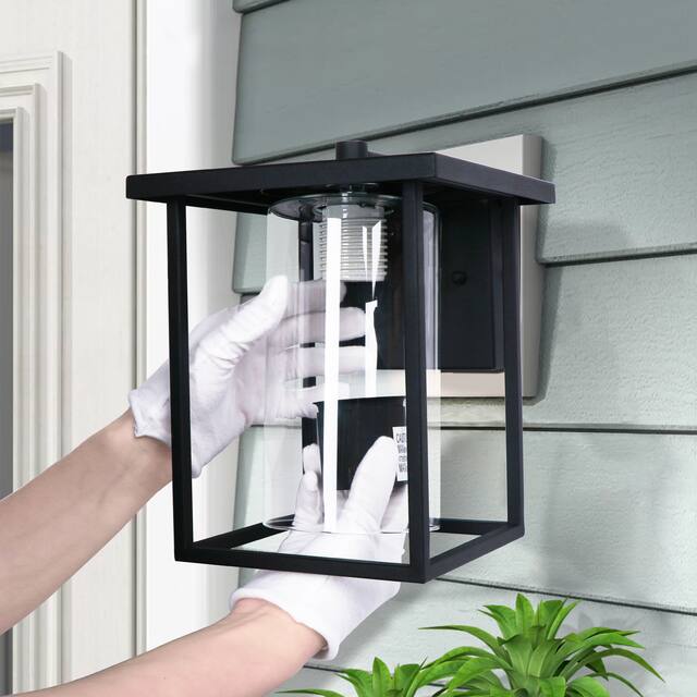1-light Matte Black Outdoor Wall Sconce Lantern with Clear Glass Shade