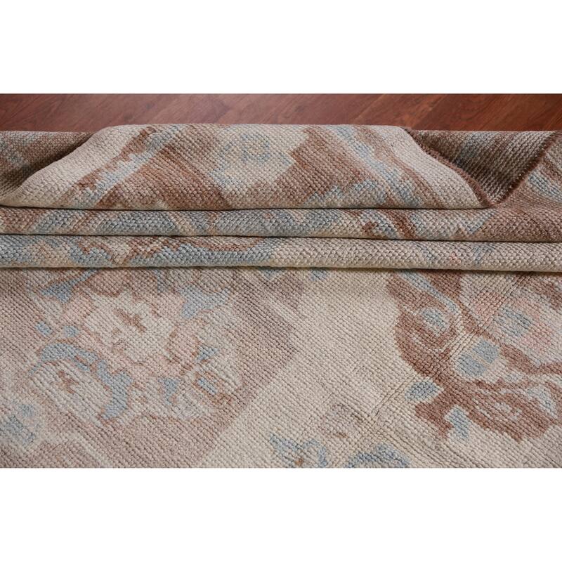 Hand Knotted Oriental 100% Wool Carpet Transitional Floral Beige & Ivories Oushak Area Rug - 11' 5'' X 9' 0''