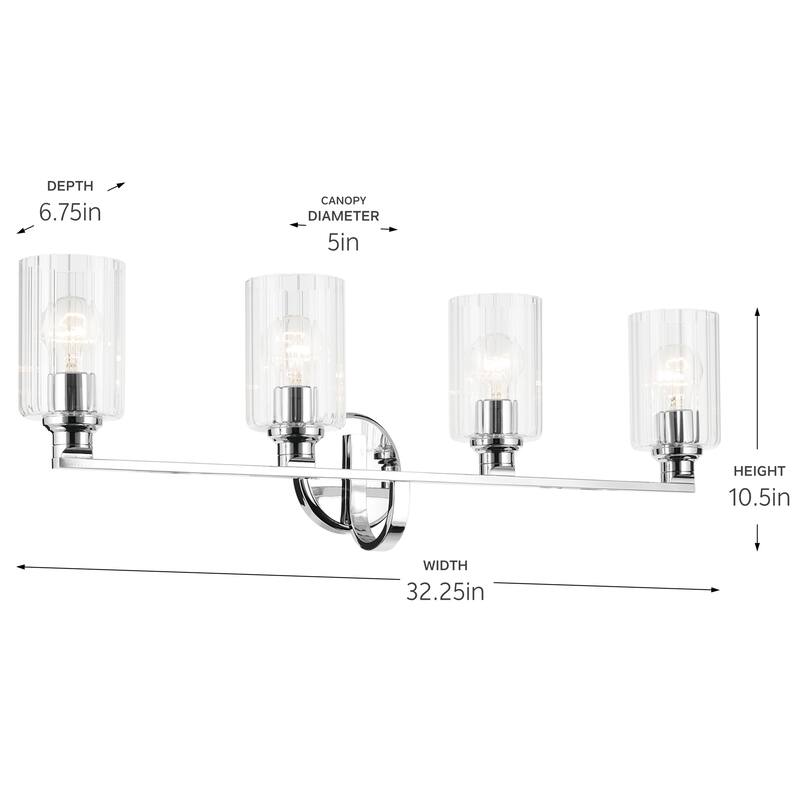 Kichler Lighting Gioe 32.25" 4-Light Vanity Light with Clear Fluted Glass in Chrome