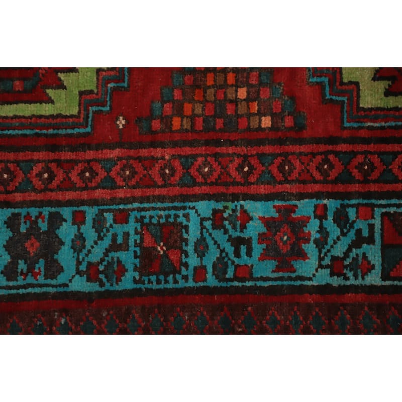 Hand Knotted Oriental 100% Wool Carpet Traditional Geometric Red Ardebil Runner Rug - 10' 8'' X 3' 4''