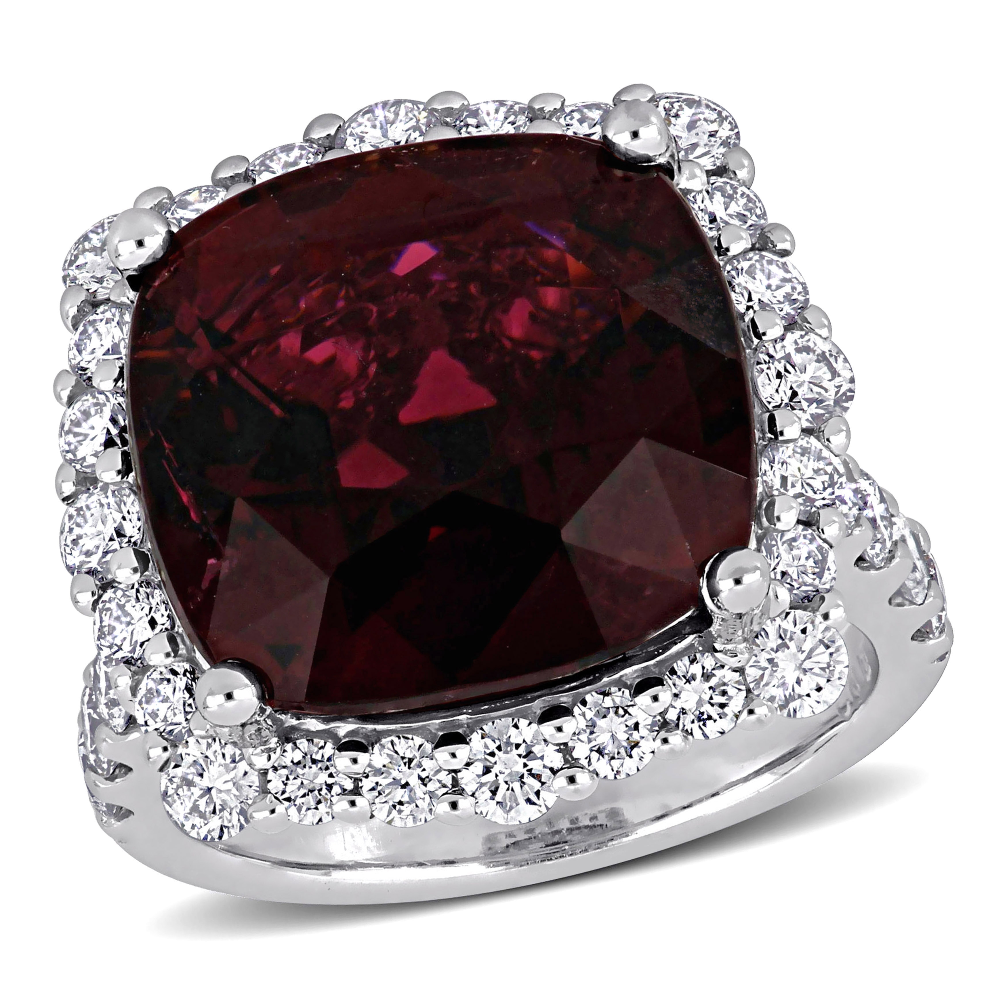 Miadora 15 1/10ct TGW Cushion Pink Tourmaline 2 1/3ct TDW Diamond Halo Cocktail Ring in 14k White Gold