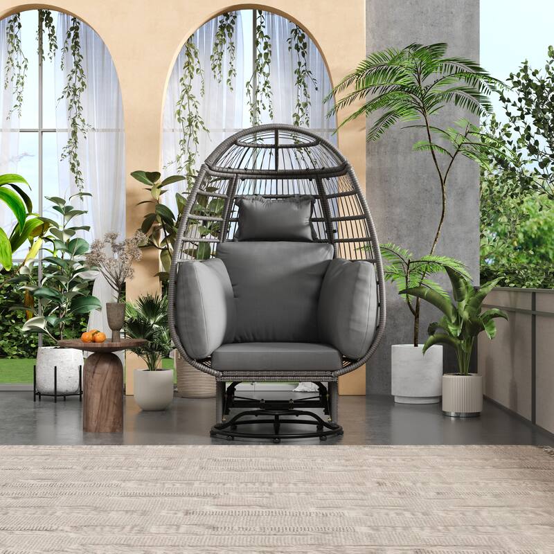 Outdoor Rattan Swivel Egg Chair with Rocking Function