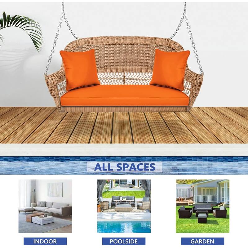 28 in. W Orange Cushion in Aluminum Frame Outdoor Porch Swing with CushionGuard and Stand