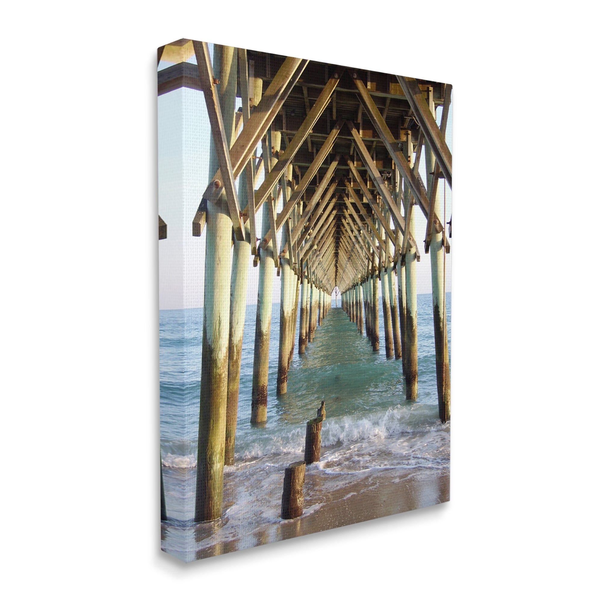 Stupell Weathered Beach Pilons Ocean Waves Under Tall Dock-image