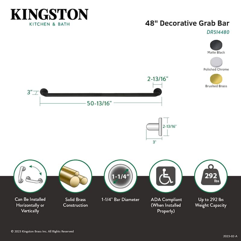 Kingston Brass Meridian 48-Inch x 1-1/4-Inch O.D Grab Bar