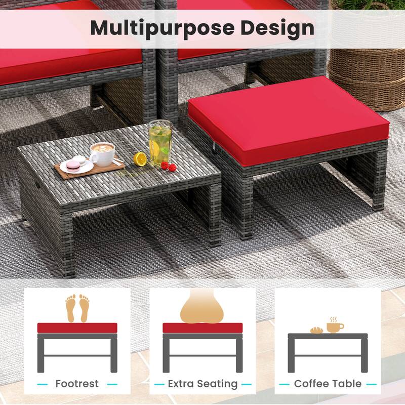 Costway Patio Ottomans Set of 2 PE Rattan Footstools with Removable - See Details