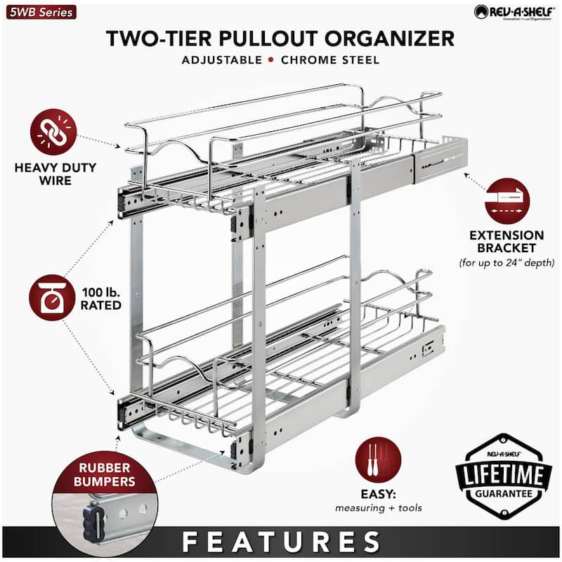 Rev-A-Shelf 5WB2 Series 9 Inch Pull Out Two-Tier Shelf Organizer