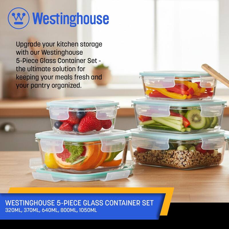 Westinghouse 5-Piece Glass Food Storage Container Set - 320 to 1050ml