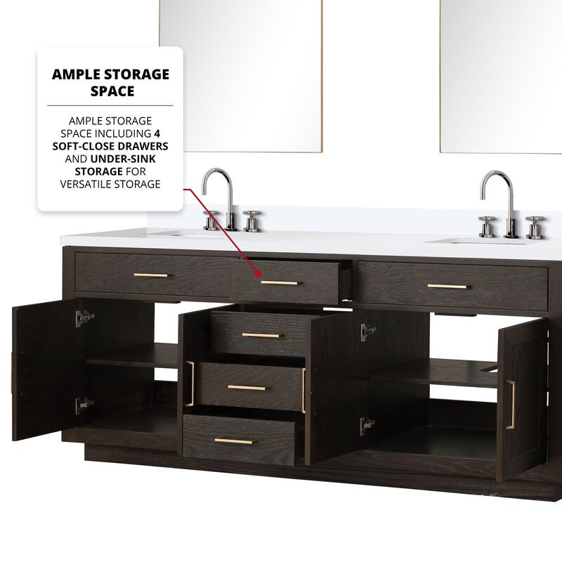Abbey 60 in W x 22 in D Black Oak Double Bath Vanity, Cultured Marble Top, and 28 in Mirrors