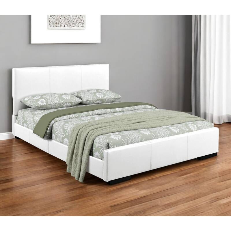 HomeRoots White Faux Leather King Bed Frame - King
