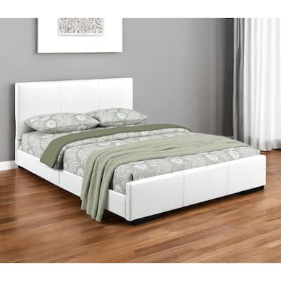 HomeRoots White Faux Leather Queen Bed Frame