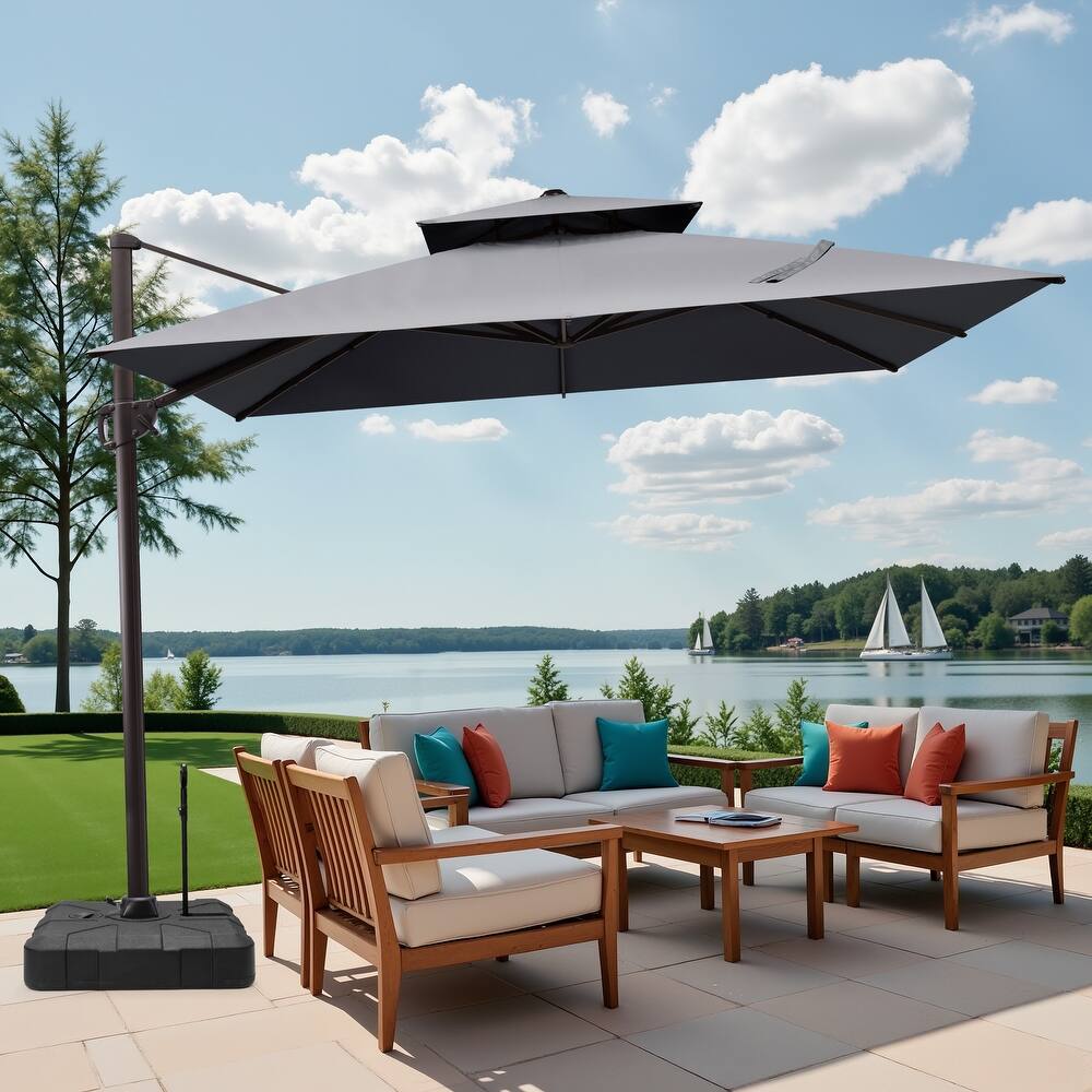 11 x 11 FT Outdoor Square Cantilever Offset Umbrella 360 Degrees Rotation with Base