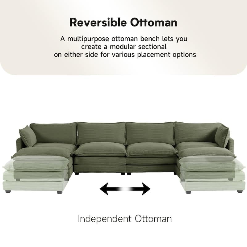 Oversized Modular Corduroy Sectional Sofa Set with Ottoman, 3-Seater / 4-Seater Deep Seat Lounge Couch for Living Room